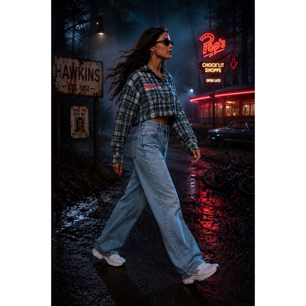NWT Stranger Things x No Boundaries Hawkins Plaid Crop Top Grunge Size L - Picture 4 of 5